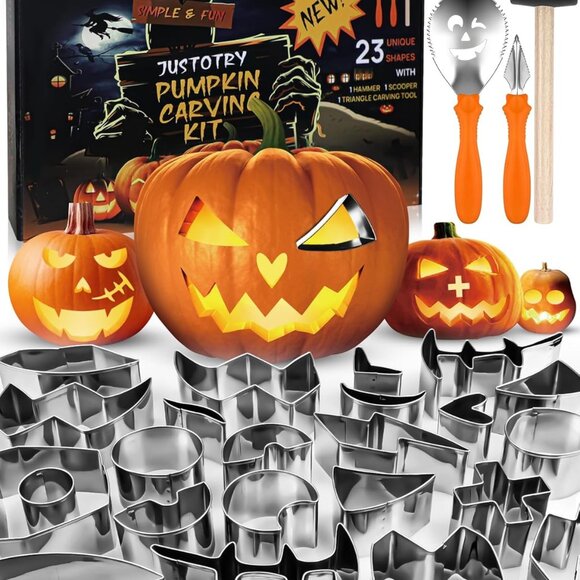 Pumpkin Carving Kit - Halloween Pumpkin Face Shape Cookie Cutters Tools Set Easy